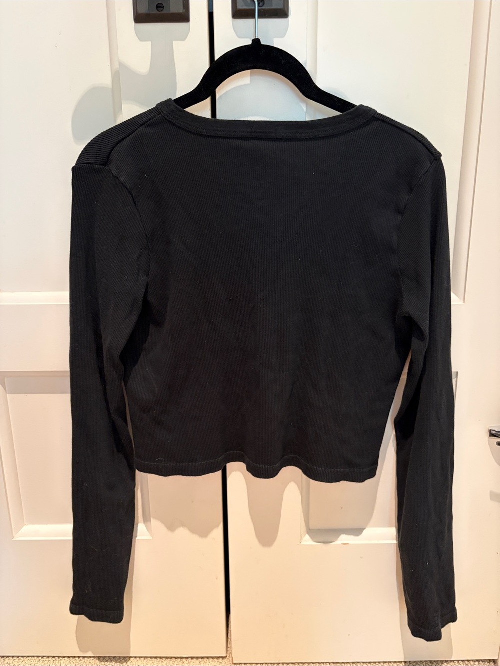 Black Ribbed Button-Front Women's Top - Picture 2 of 2